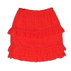 Tory Burch Orange Ruffle Silk Mini Skirt Size Small